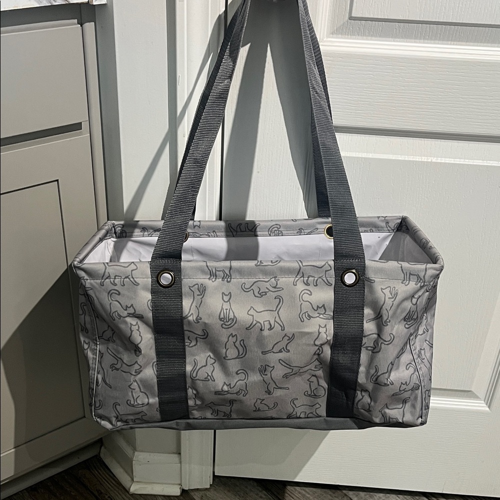 Thirty One gray Cat Print Tote Bag with Dark Gray Straps